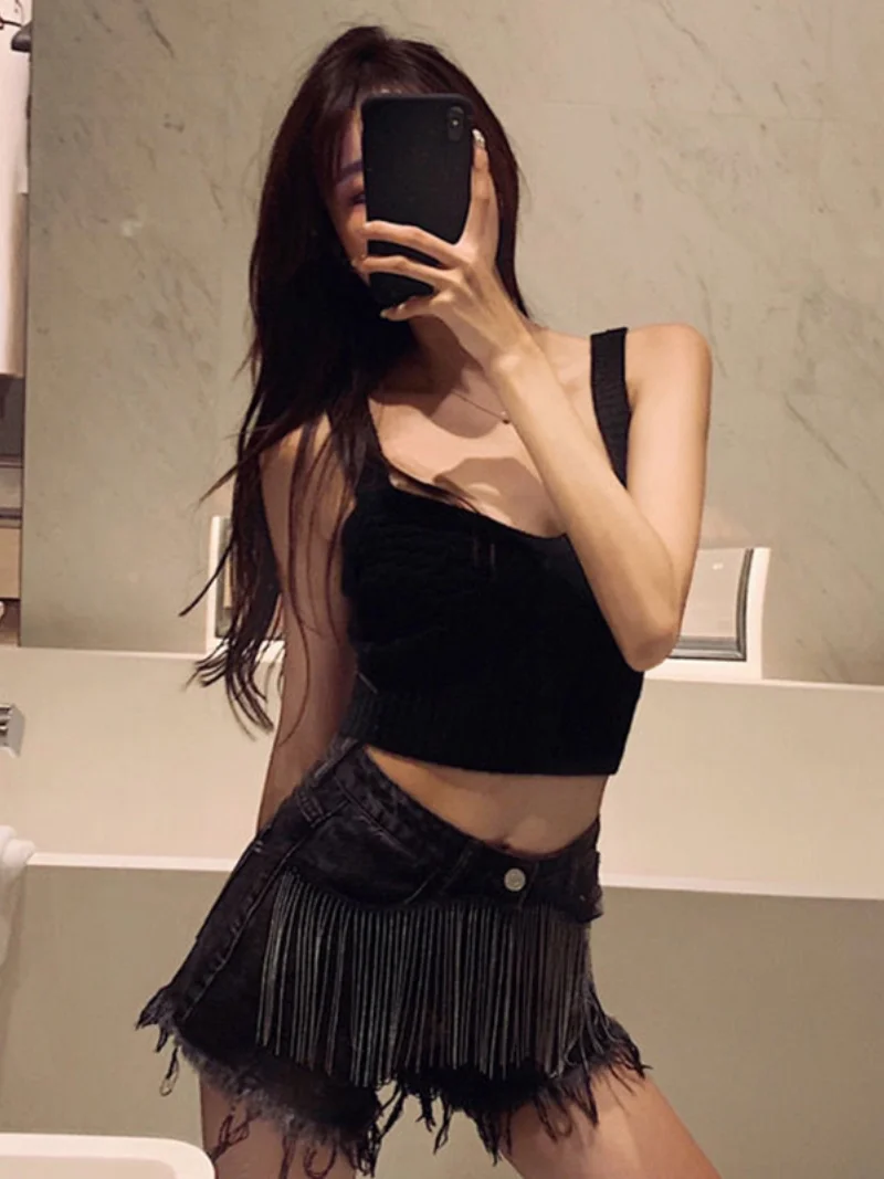 2023 Women Hong Kong Flavor Tassels Student Loose High Waist Show Thin All-match Denim Shorts Summer Female Short Jeans Fashion