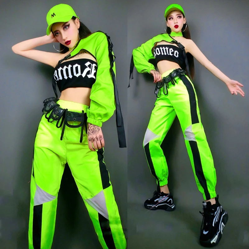 de Hip Hop para mujer, traje verde fluorescente, pantalones de Hip Hop, actuación de Bar, Dj, Gogo, ropa de baile, DNV14375 _ - AliExpress Mobile