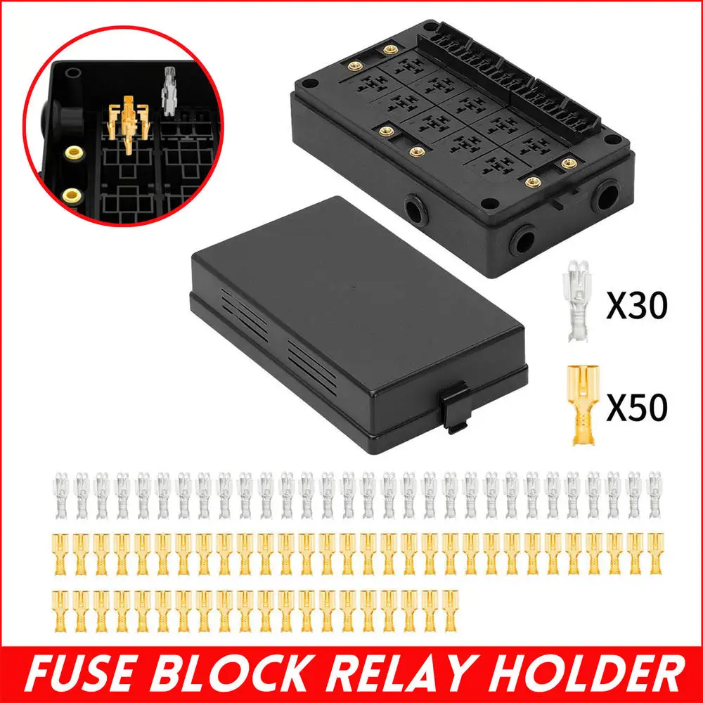 

80Pcs Car 18-Way Blade Fuse Holder 10-Way Relay Socket Fusebox Distribution Block For Automotive Marine With Termianls