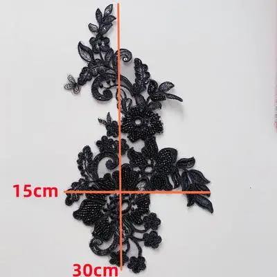 2 조각/1 쌍 흑백 무거운 럭셔리 구슬 레이스 꽃 아플리케 일치하는 웨딩 드레스 모자를 쓰고 있죠 액세서리 15X30cm