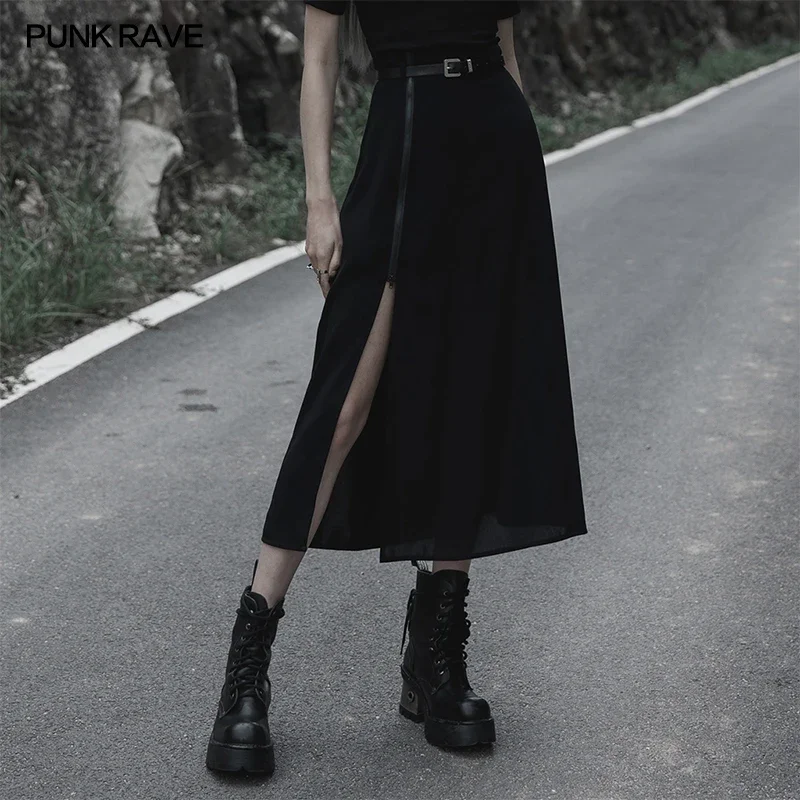 punk-rave-women's-minimalist-thin-two-wear-a-pendulum-chiffon-half-skirt-detachable-belt-high-waist-long-skirts-women