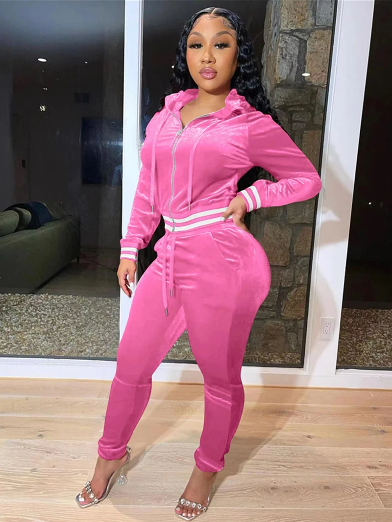 

Streetwear Velvet Tracksuit Women Two 2 Piece Set Outfits Autumn Clothes Zip Up Crop Top and Pants Suit Casual Velour Woman Sets