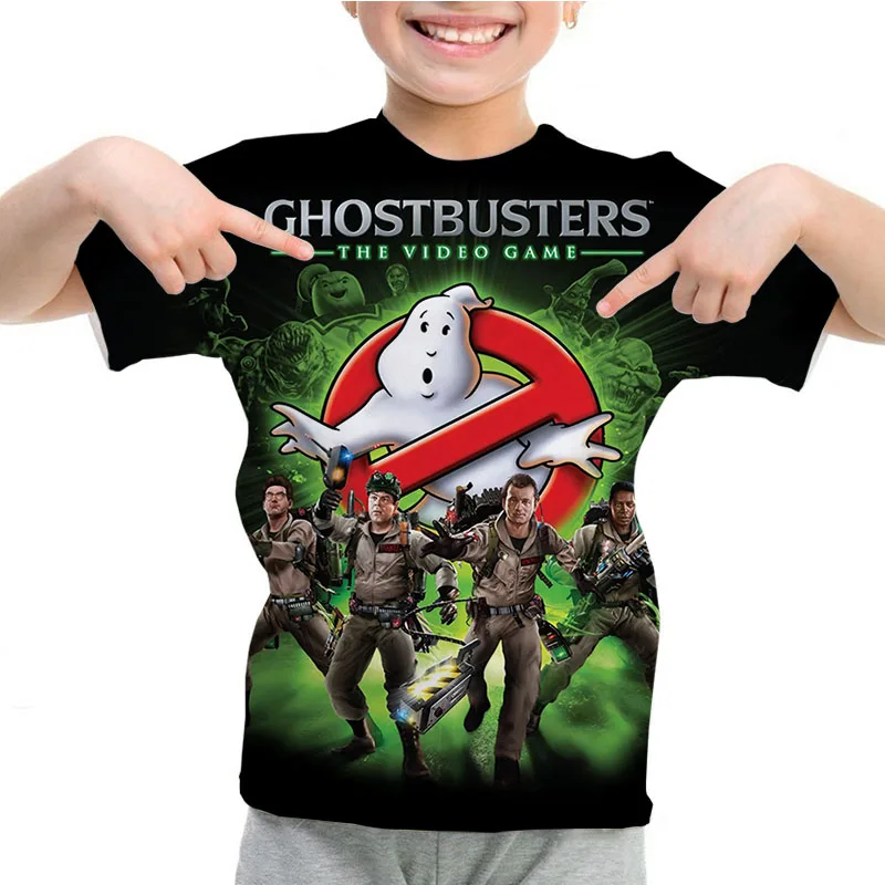 Cartoon Anime T-Shirt Ghostbusters Print Children's T-Shirts Summer Short Sleeve Boys Girls Tops Clothes Kids T Shirt 4-14 Years 2