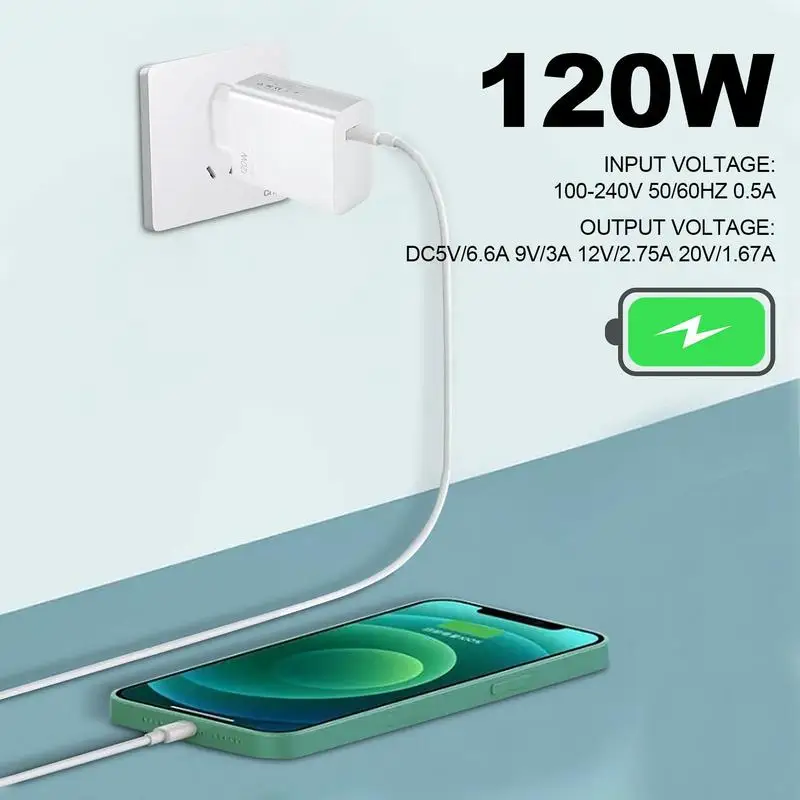 Fast Wall Charger 120W 6A Wall Charging Blocks For Tablet Computer With Fast Charging Cable Mobile Phone Accessories For