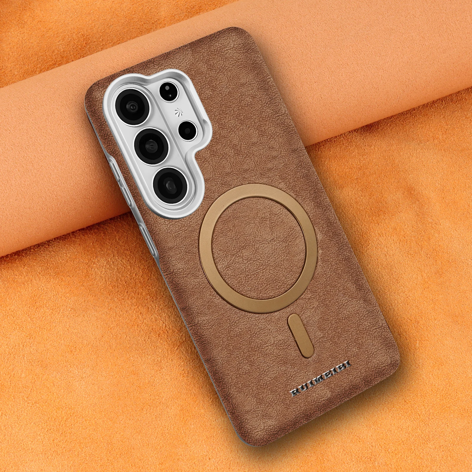 Leather Magnetic Protective Phone Case with Electroplated Finish