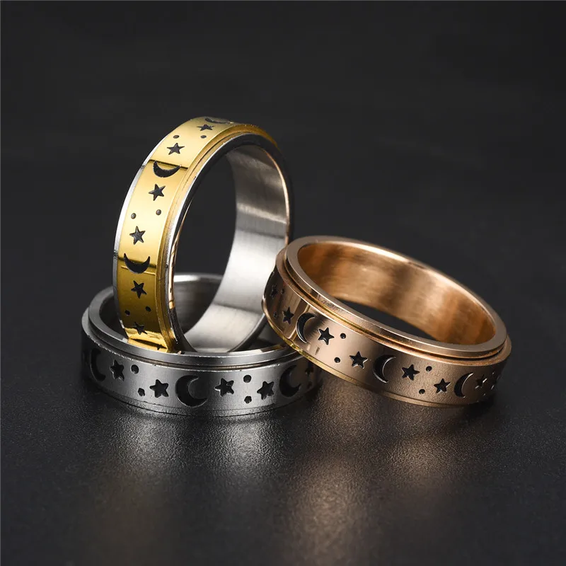 Aro Torliy Anillo De Acero Inoxidable De 0.315 Pulgadas Para Hombres Y Mujeres, Anillo Giratorio De Luna Y Estrella Para Aliviar La Ansiedad Y El Estrés, Metal, No Conocido