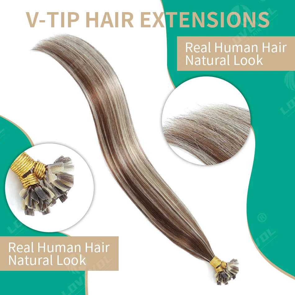 Estensioni dei capelli umani Remy con punta a V dritta Fusion Hair Nail Punta a V Capsule di cheratina precollate Estensioni dei capelli 12-26" - immagine 3