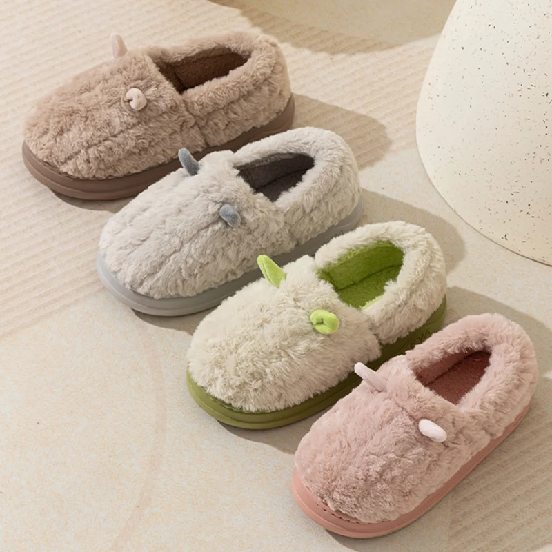Cute Flurry Home Cotton Slippers Women Winter Light Soft Bottom Cotton Shoes Woman Non Slip Platform Warm Plush Slippers Female