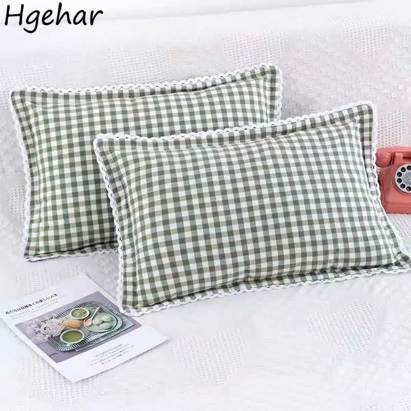 New 1PC 100 Cotton Lattice Soft Pillow Case Cover Multisized Pillowcase Bedding Home Use Sofa