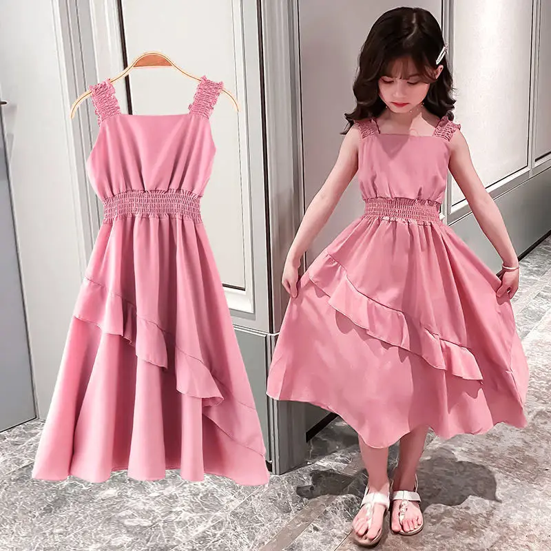 

Korean Style Cute Dresses for Girls Lacework Patchwork Girls Short Sleeve Round Collar Party Princess Girls Casual Dresses