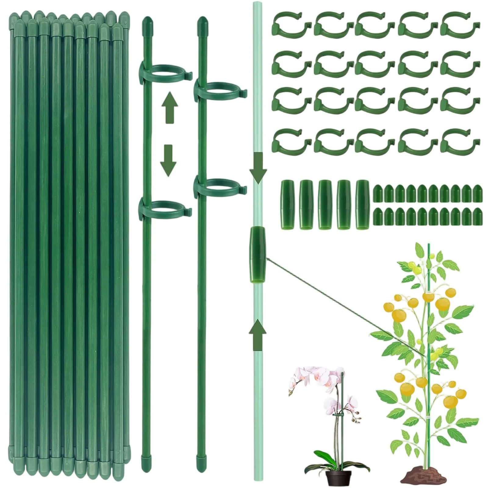 Versatile Plant Support Set Garden 40 Pieces Caps Clips Stake Kit Indoor Outdoor Gardening Healthy Growth Plant Support System