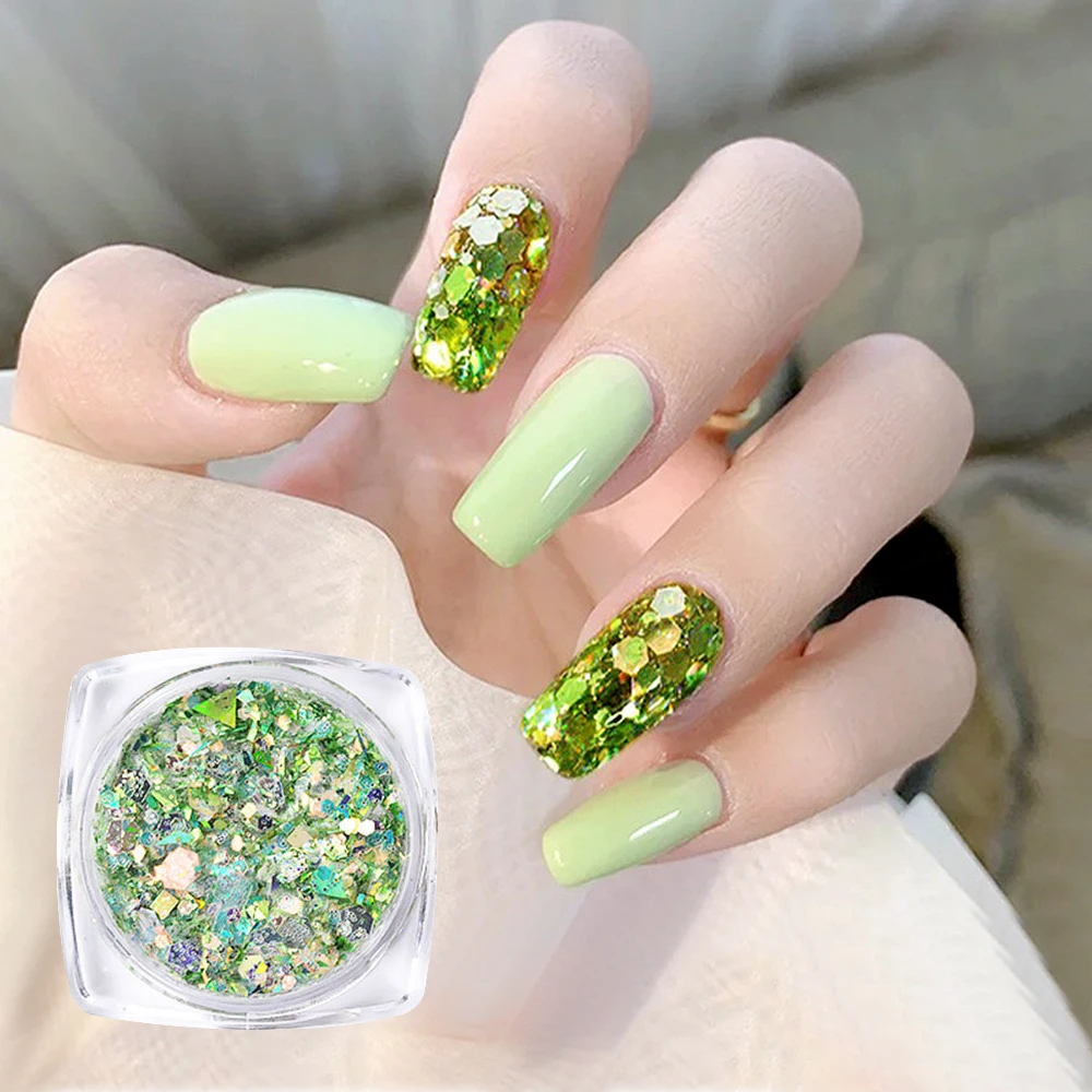 Mixed Hexagons Nail Sequins 3D Holographic Glitter Flakes - Manicure Accessories