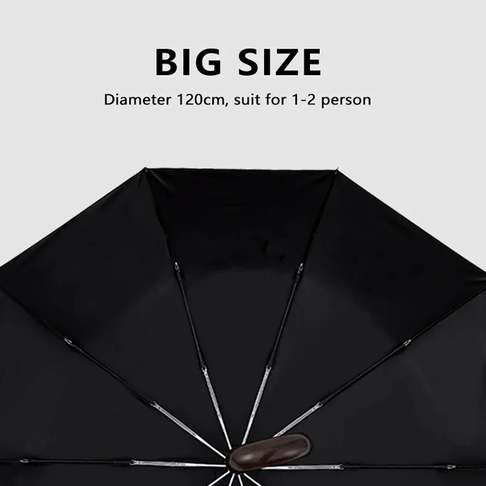 Parachase automatic folding umbrella wooden handle UV protection windproof 10 rib compact