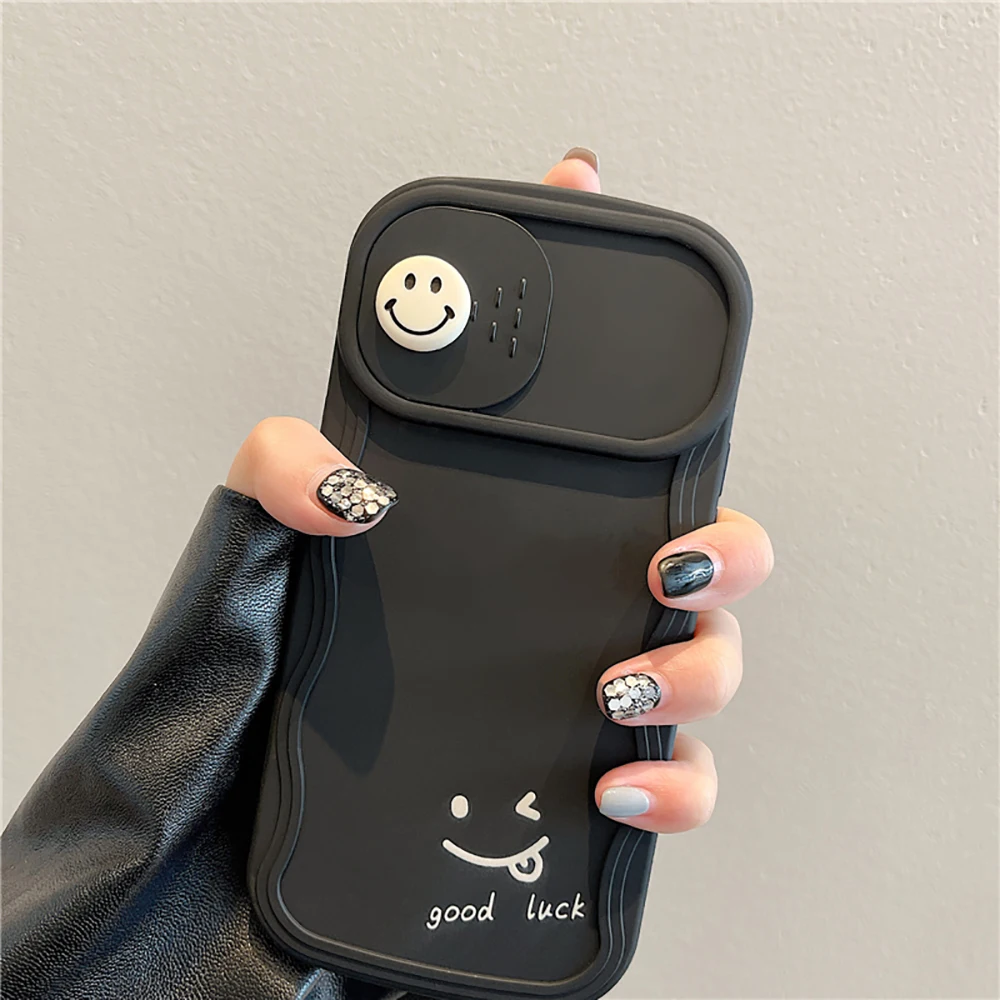 

3D Cute Smile Camera Protect Cartoon Phone Case For iPhone 13 11 12 14 15 Pro Max Fashion Shockproof Lovely Soft Back Cover Case