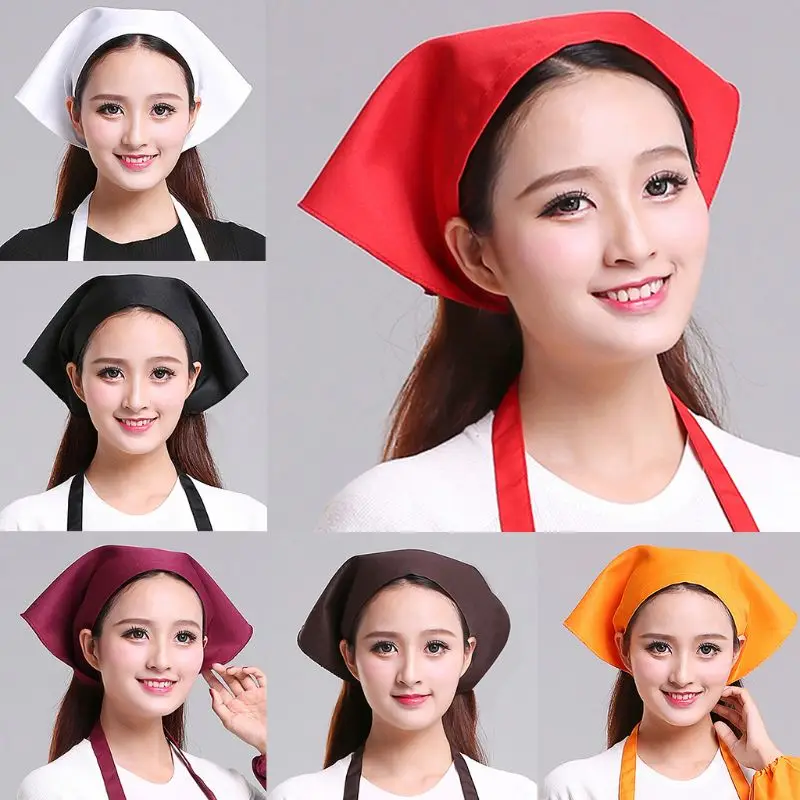 

Japanese Womens Mens for Triangle Headscarf Towel Chef Hat Kitchen Restaurant Work Bakery Cafe Shop Solid Turban C