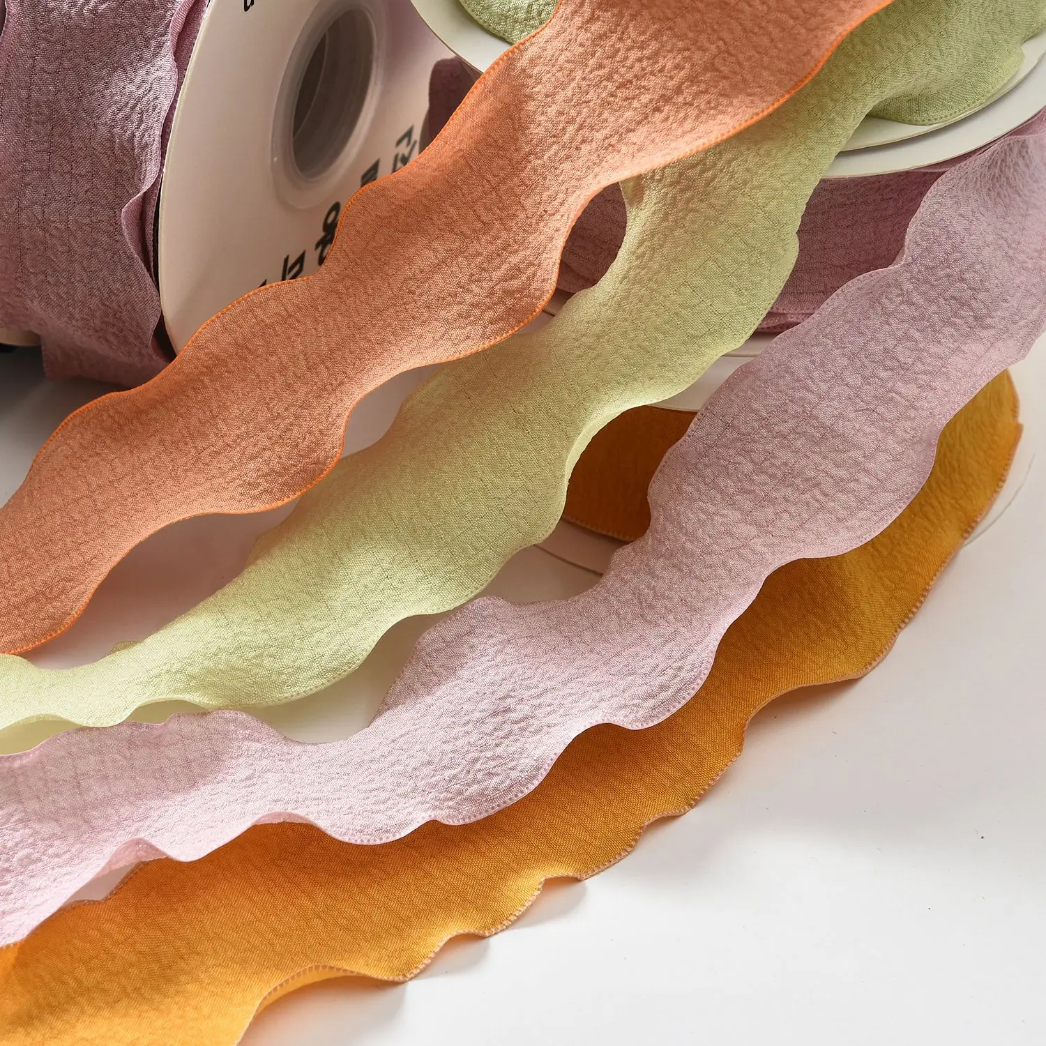 Elegant Wrinkled Lace Edge Silk Ribbon - 10 Yards for DIY Crafts and Decorative Projects
