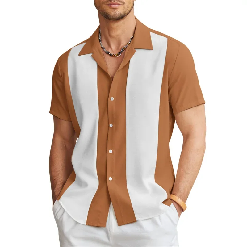 남성용 3D 프린트 반팔 셔츠, 캐주얼 야외 하와이안 단추 업 셔츠, 부드럽고 편안한 소재, 미니멀리스트 디자인