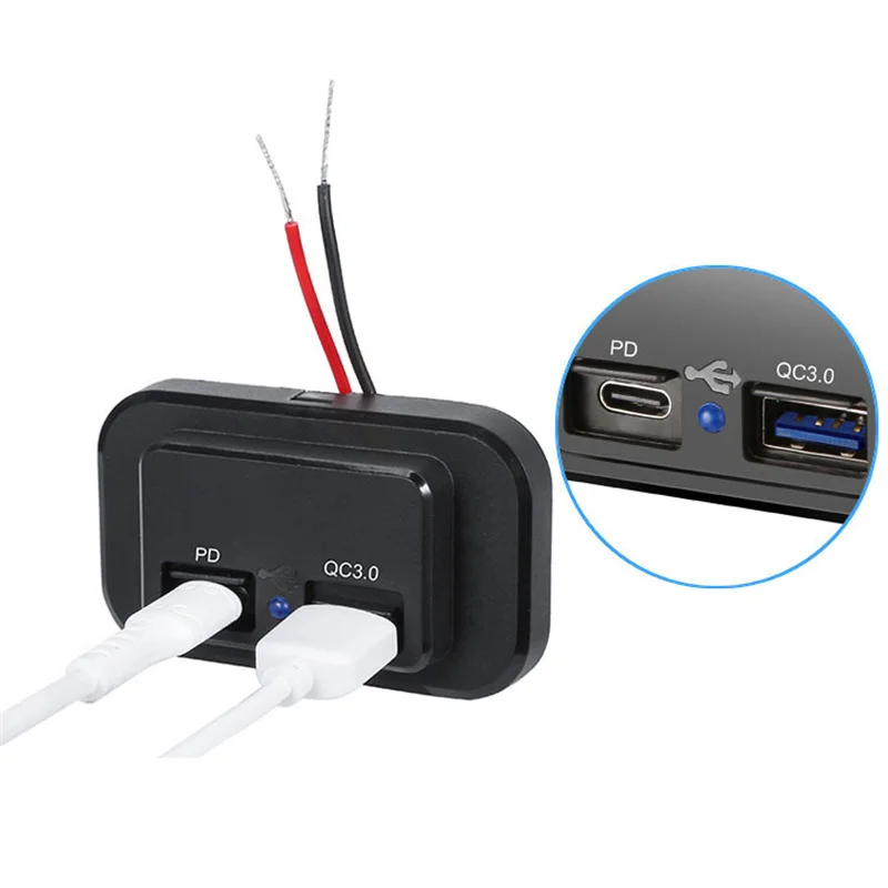 PD 3.0 Toma USB 12V: DC 12 voltios Adaptador de Encendedor de Cigarrillos a  Prueba de Agua Toma de Carga USB Toma de Panel Cargador de automóvil con