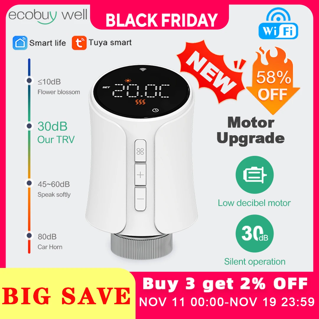 ใหม่ Tuya Wifi Thermostatic วาล์วหม้อน้ําสมาร์ทเทอร์โมวาล์วดิจิตอลคอนโทรลเลอร์อุณหภูมิ Smart Life Alexa Google Home 1