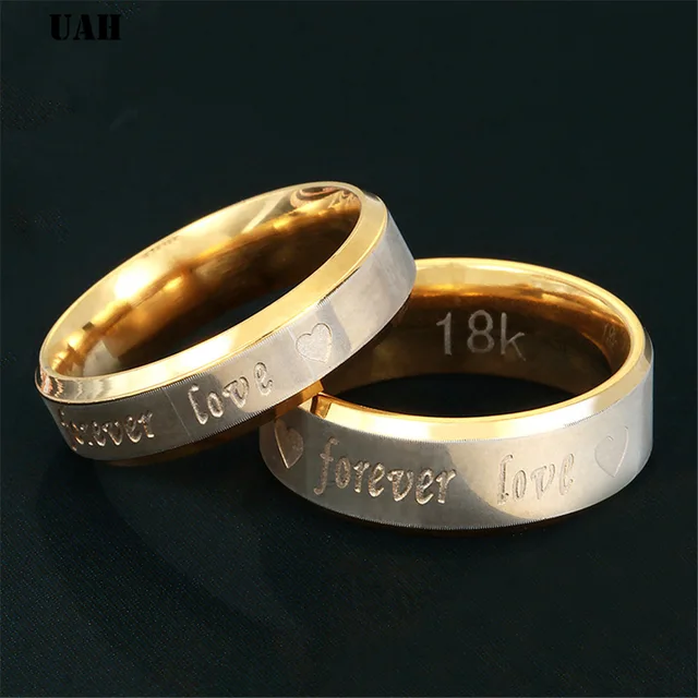 UAH-Bagues de couple gravées Forever Love, matiques de fiançailles en acier inoxydable pour hommes et femmes