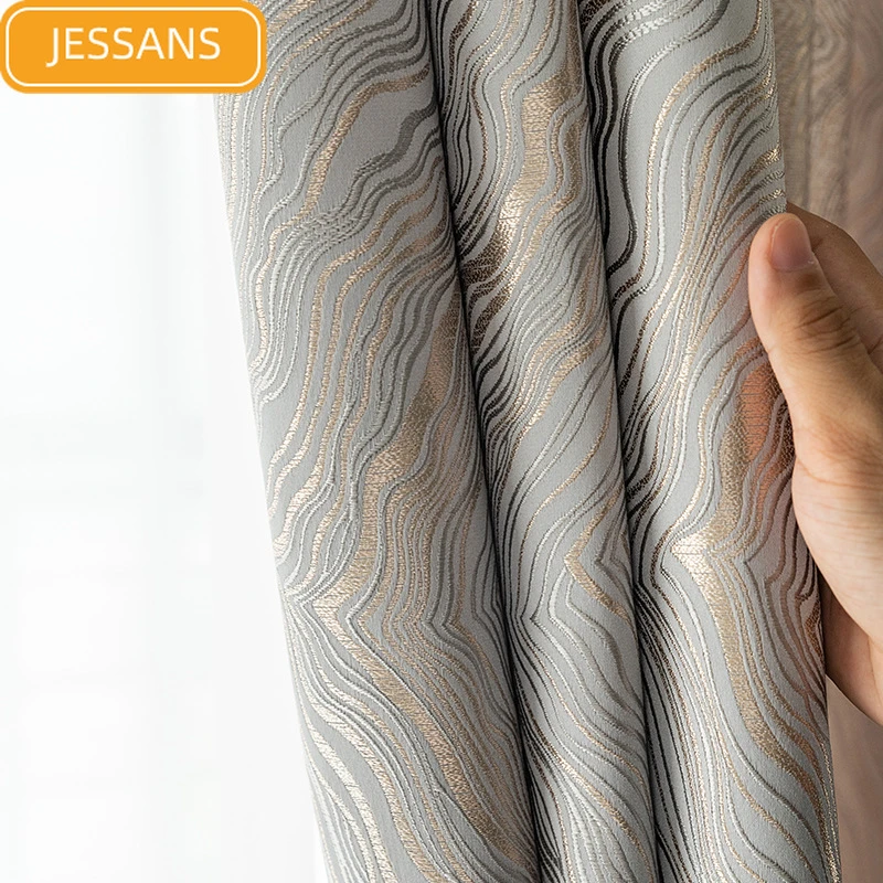 curtain tie backs New Thick High-precision Black-out Curtains for Living Room Bedroom High-end Jacquard  Curtain Customize Soft Fabric Finished cream curtains