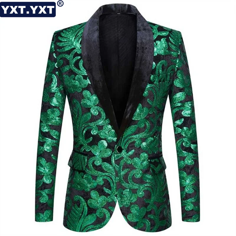 

Luxury Jacket Blazer Male Suit 2023 New in Casual Floral Sequin Tuxedo Blazers Men One Button Shawl Collar Dress Suit Jacket