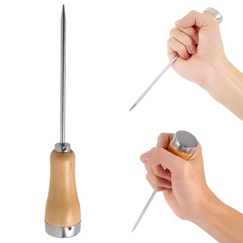 Ice Pick Ice Icing Breaker Wooden Handle Stainless Steel Pick Punch Crusher Cocktail Stick Fruit Bar Wine Tools Kitchen Tool