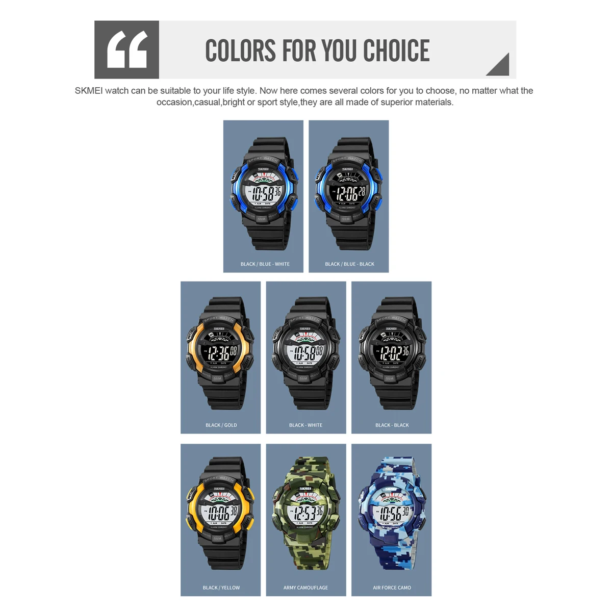 SKMEI Watch Fashion Casual Digital Men Watch Waterproof Date Alarm Countdown Sport Electronic LED Wristwatch For Men Male Clock