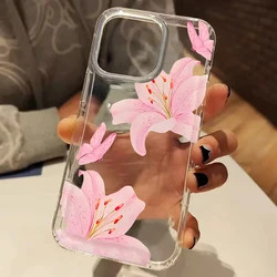 Elegant Pink Floral Clear Phone Case - Transparent Silicone Soft Cover - iPhone 15 Plus (Clear)