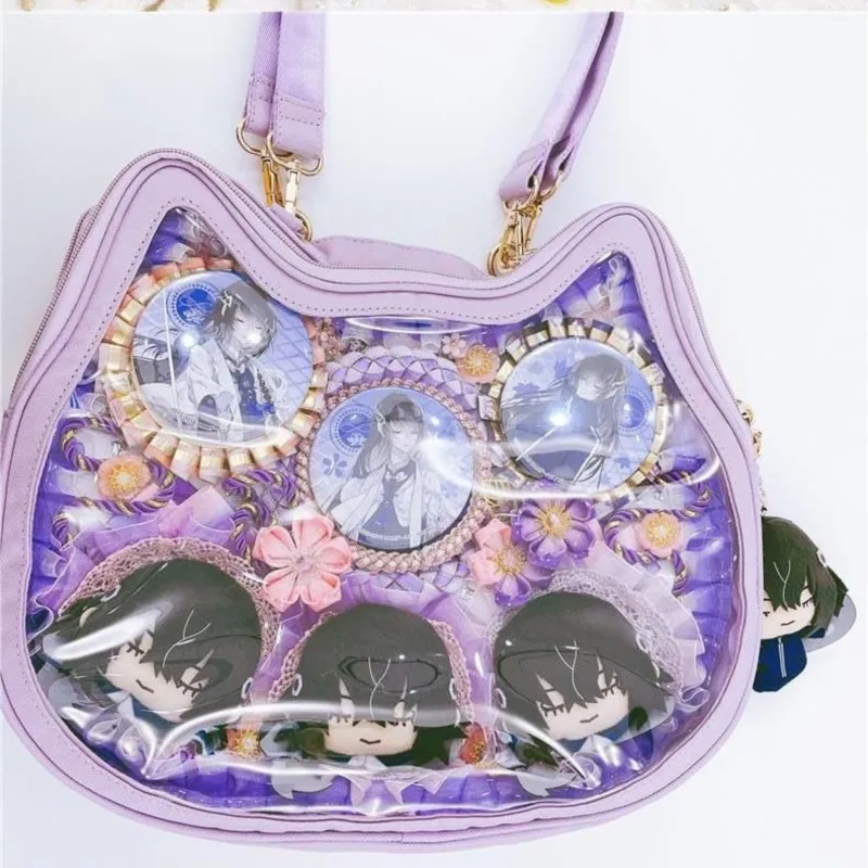 JIAERDI Harajuku Aesthetic Transparent White Shoulder Bag Women Sweet Cat Handbag Ita Bag Ladies Lolita Mini Backpack Itabag