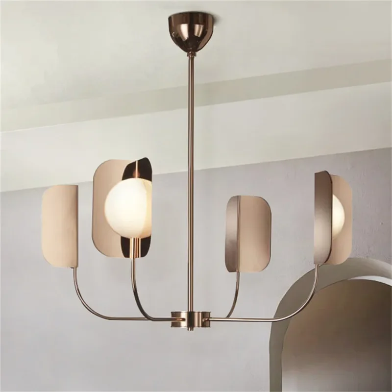 

Chandelier Europe Lustre Milky Glass ball lamp Metal Leaves G9 Led Luxury Living Room Rose Gold/gold chandelier lighting