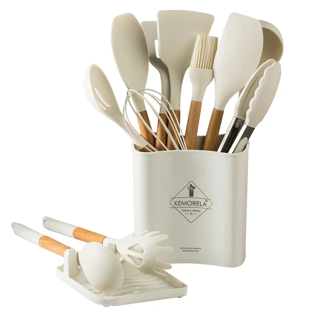 Juego de utensilios de cocina de silicona, espátula con mango de madera antiadherente resistente a altas temperaturas, 10/13 piezas - Image 6