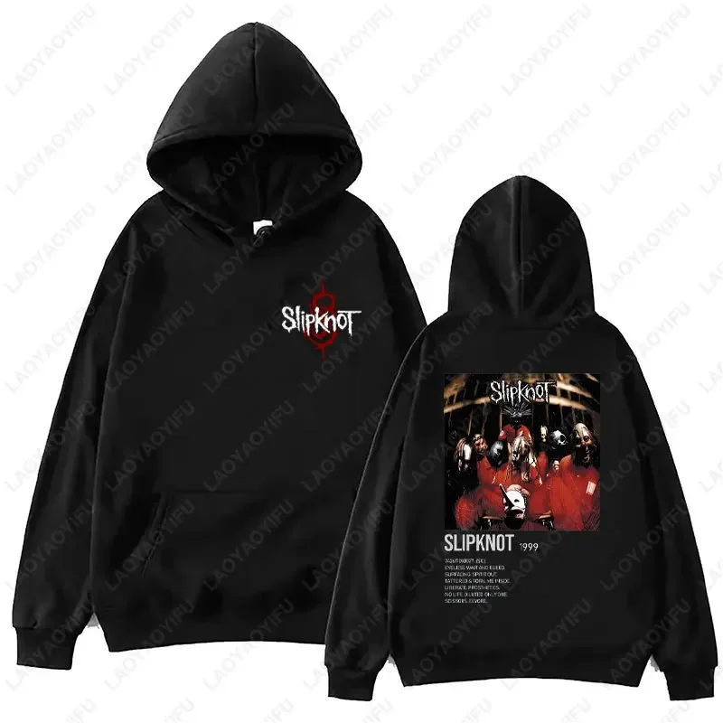 Neuer Stil: Herren-Hoodie mit Slipknot-Grafik in Schwarz – Oversized-Pullover mit Nu-Metal-Band-Print im Streetwear-Stil, locker geschnitten – Detail 18
