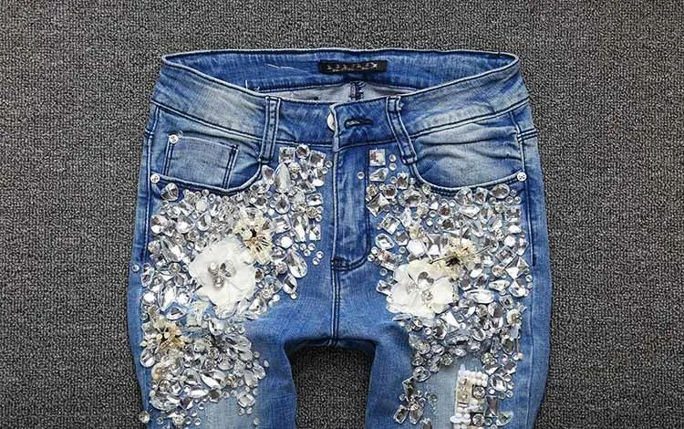jeans spring autumn fashion Rhinestones Diamond skinny Women Denim Jeans Skinny Slim Stretch Pencil jeans women's clothing stores