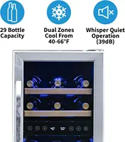 29 Bottle Dual Temperature Zone Wine Fridge, Quiet Operation Wine Cooler with Beech Wood Shelves 2