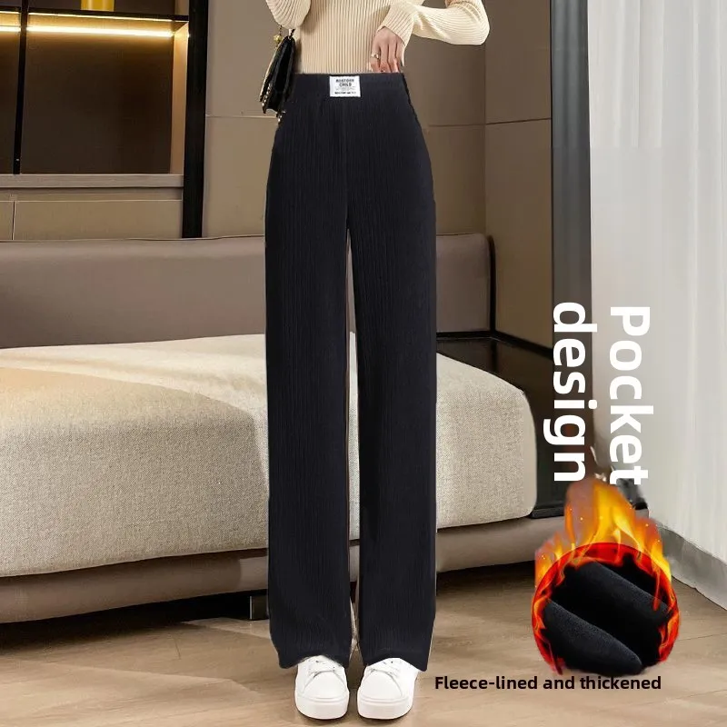 Wide-leg waistband black [fleece-lined]