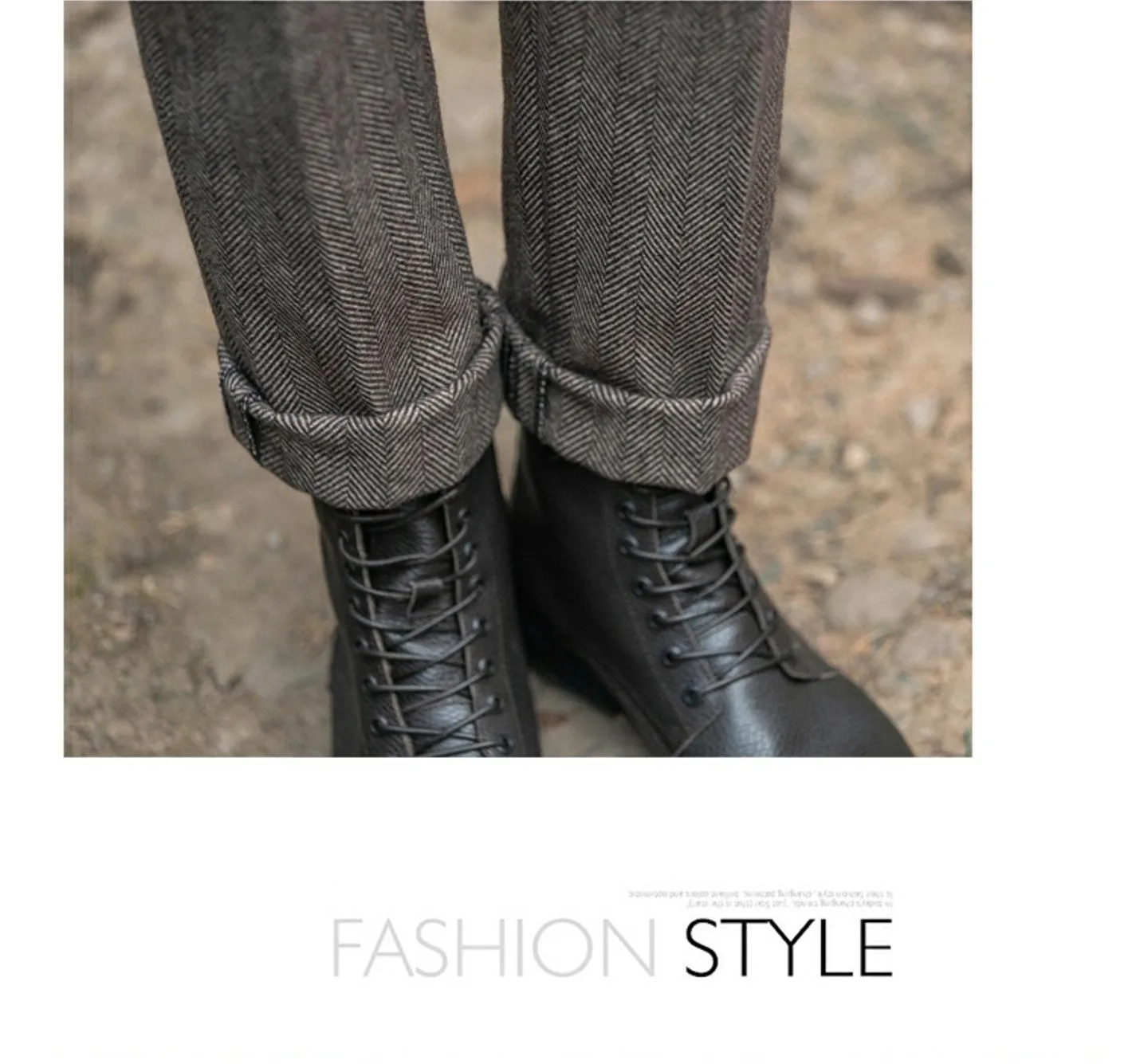 Herrenhose aus Wolle für Herbst und Winter, großes Fischgrätenmuster, britische Retro-amerikanische Freizeithose aus Haremwolle mit geradem Bein – Detail 3