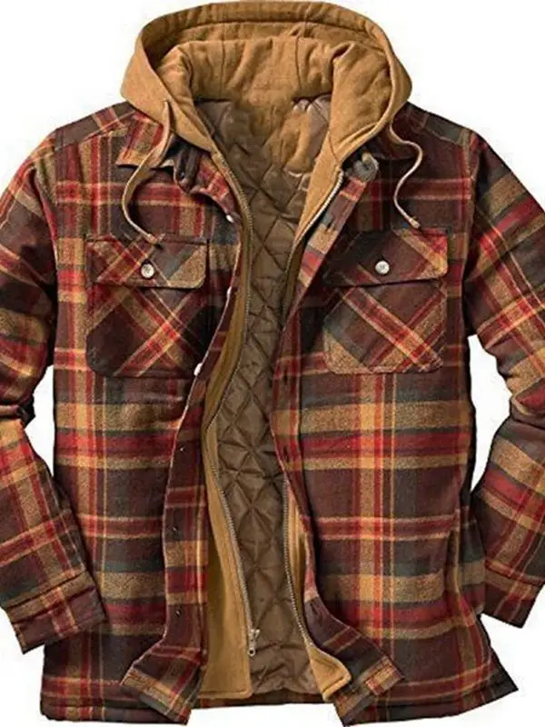 

Trendy Autumn And Winter Plaid Loose Hooded Cotton Jacket