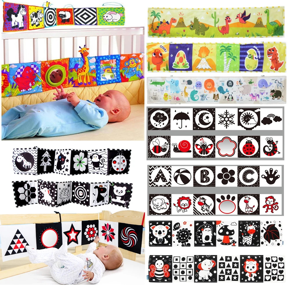 

Baby Bed Bumper Educational Toys Newborn Cloth Books Rattles Knowledge Around Multi-Touch Crib Bumper Baby Toys for 0-12 Months