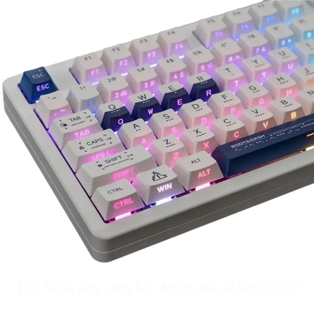 130 Keys Morse Code Side-Word Keycaps Cherry Height PBT Thermal Sublimation For 61 64 68 75 84 87 99 104 108 Mechanical Keyboard