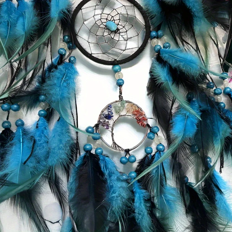 1pcs Blue Life Tree Feather Dream Catcher, Bohemian style home decoration, wall decoration, new home gifts
