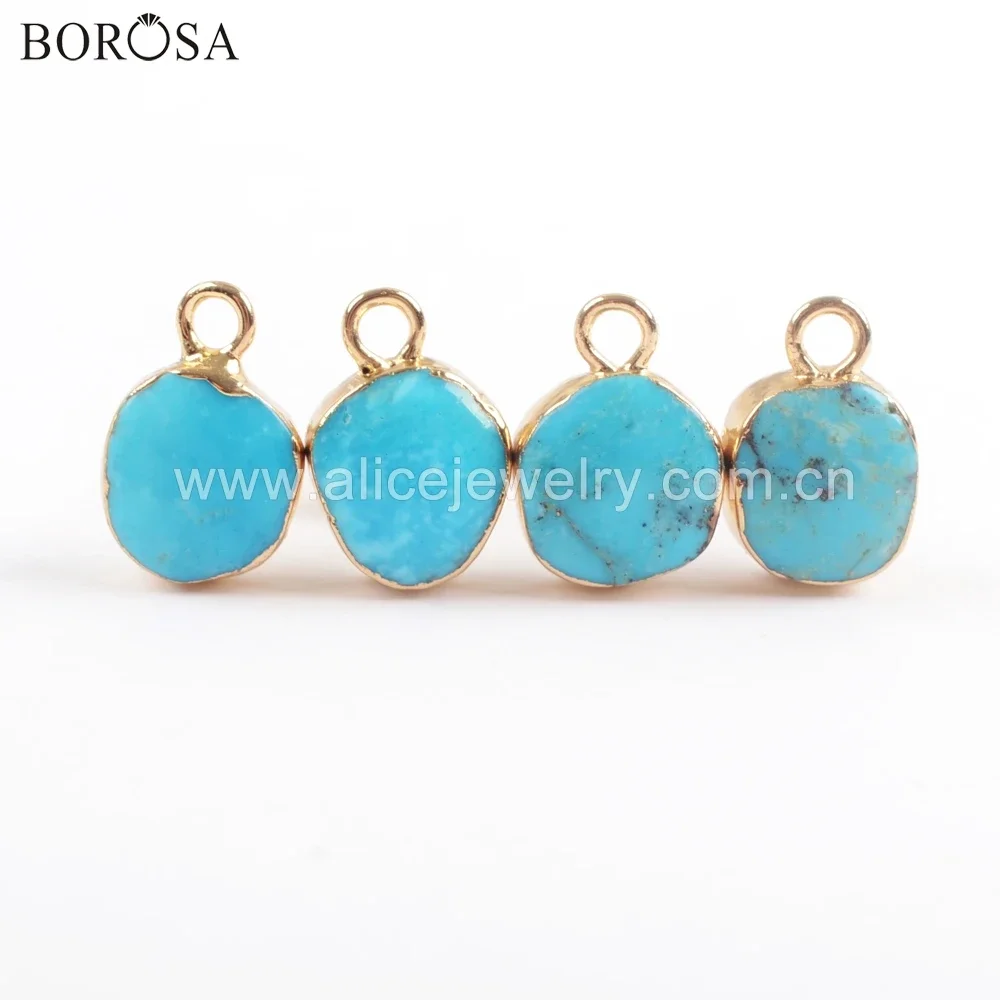 BOROSA Natural Turquoises Golden Plated Stud Earring Fashion Blue Howlites DIY Earrings Jewelry Finding for Women Gifts 3