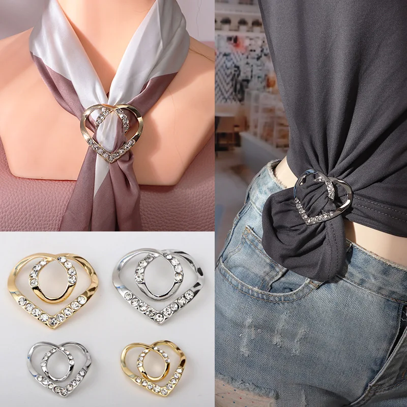 

New Fashion Hot Hollow Crystal Love Heart Scarves Clips Scarf Buckle Ring Crystal Bowknot Shawl Cardigan Tube Ring Holder