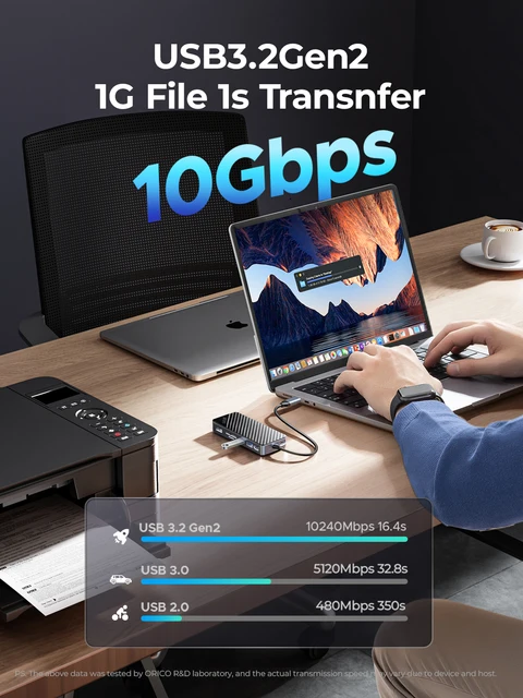 8-in-1 확장성, 고속 데이터 전송, PD100W 충전, NVMe/SATA SSD 인클로저