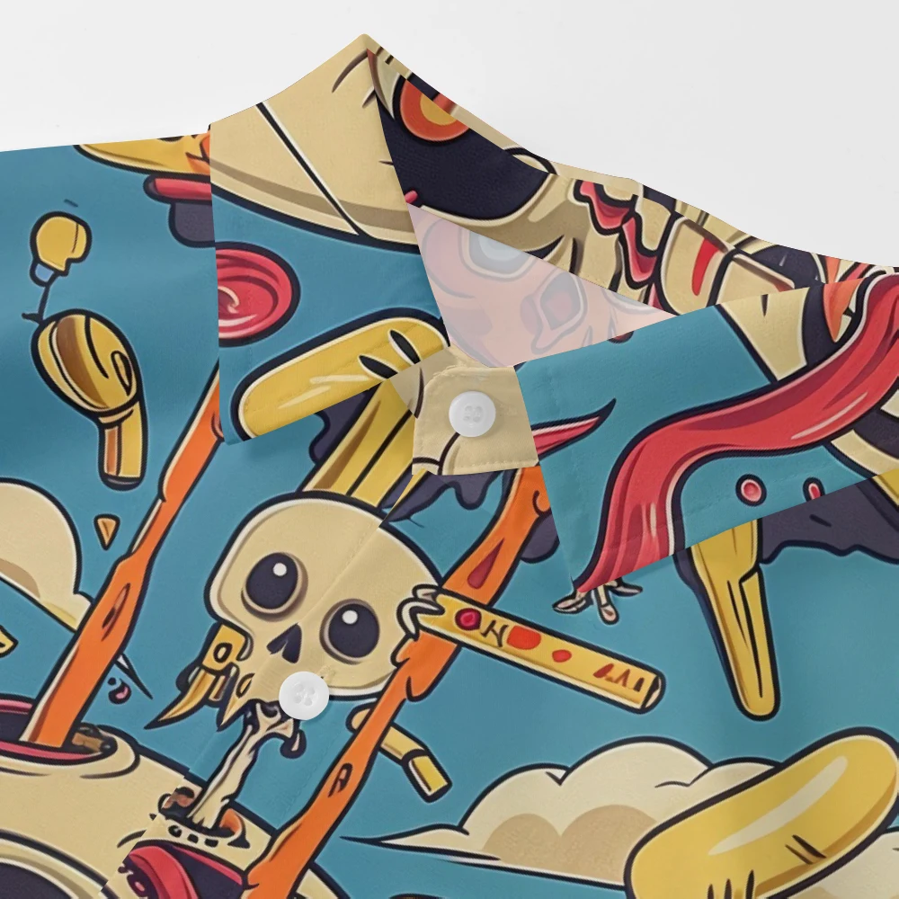 Creative Skull Cartoon For Halloween Printed New Hawaiian Shirt Men Casual Short Sleeve Tops Plus Size Summer Shirts 4