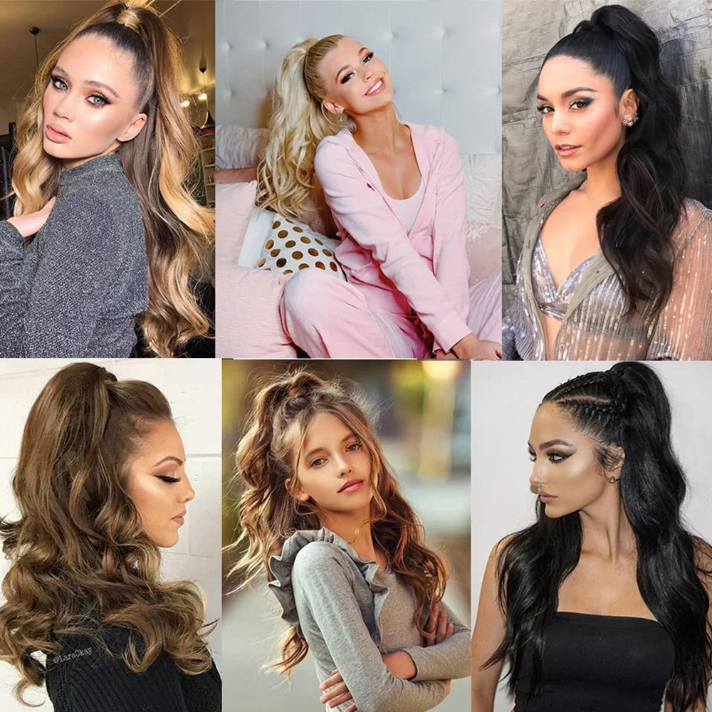 20 Inch Synthetic Long Wavy Ponytail Clip in Claw Jaw Curly Hairpieces Pony Tail Hair Extensions Wavy Natural Looking For Women