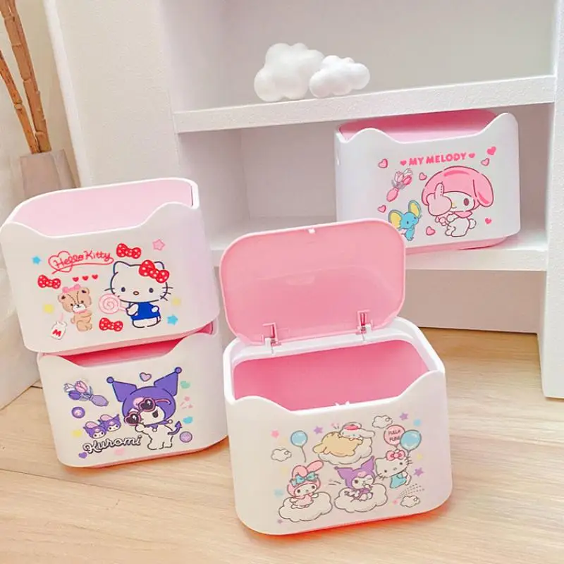 

Kawaii Sanrio Hellokittys Kuromi Mymelody Storage Box Can Hold Tissue Press The Trash Can On The Desktop Anime Toys For Girls