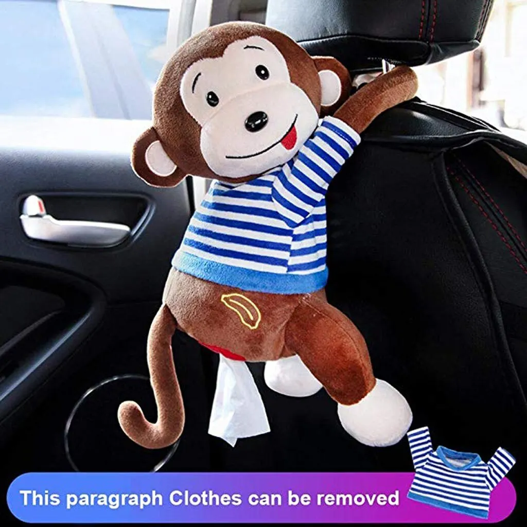 tissue box Leather Monkey Car Tissue Box Creative Armrest Box Cartoon Net Red Hanging Seat Rear Car Inside Draw Paper