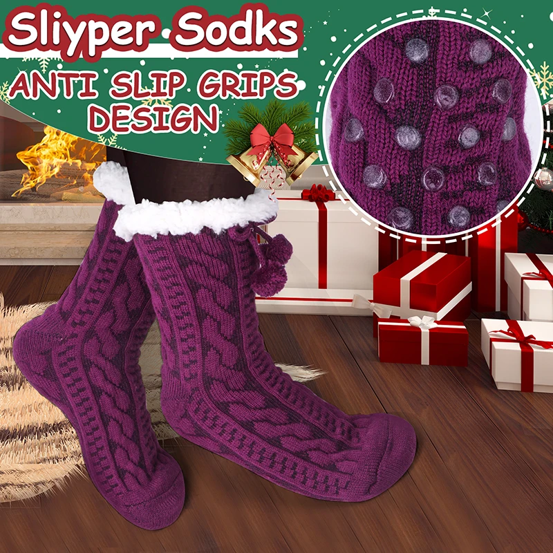 Description Picture 4 of item1 Pair Women Slipper Fuzzy Socks Fluffy Cozy Cabin Warm Winter Soft Thick Comfy Fleece Non Slip Home Socks Christmas Gifts