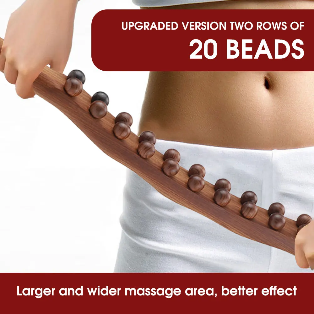 Massage Tool 20 Beads Universal Back Massage Tendons Beech Wood Scraping Stick Point Treatment Guasha Relax Therapy Abdominal Massager